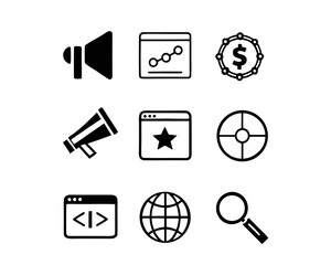 Vector bundle of 18 black silhouette digital marks for modern design and branding vector