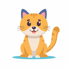 Obraz premium Sitting cat flat illustration. Cartoon funny kitty character. Vector illustration