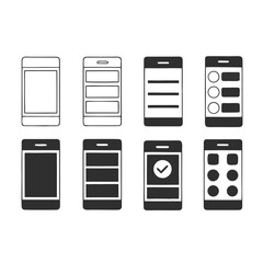 Scalable vector bundle mobile wireframe silhouette icons for app design vector