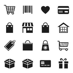 16 scalable shopping ui ux silhouette icons vector pack for e-commerce and retail design vector