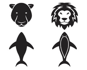 Set of scalable vector illustrations featuring iconic animal heads and silhouettes vector