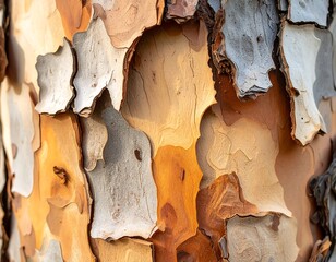 Close-up of textured tree bark with a variety of colors and patterns
