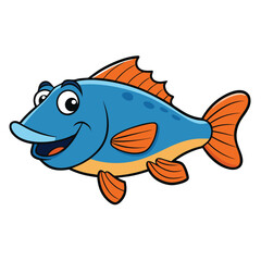 Vector art of a friendly cartoon fish with a blue body and orange fins, , perfect for childrens illustrations, educational materials, and aquaticthemed designs