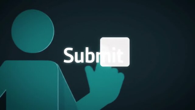 Abstract illustration of a person clicking a submit button on dark background