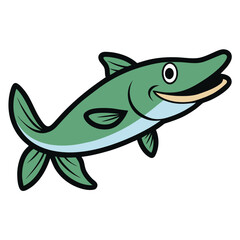 Vector art of cartoon barracuda with a happy expression this friendly fish character is perfect for childrens books, educational materials, and marinethemed designs