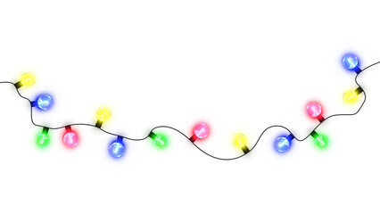 colorful single string lights new year and christmas light on transparent background, png winter holiday and birthday party celebration 3drgb light show design element	