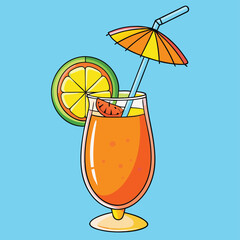 tropical fruit cocktail with straw and umbrella.eps