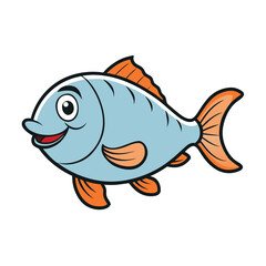 Vector art of cheerful blue fish with orange fins swimming happily, a delightful cartoon illustration perfect for childrens books and educational materials