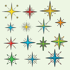 Obraz premium Starburst vector set various colors retro style design elements