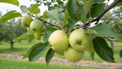 Green Apples tree in garden, Green Apple tree in natural warm sunlight background