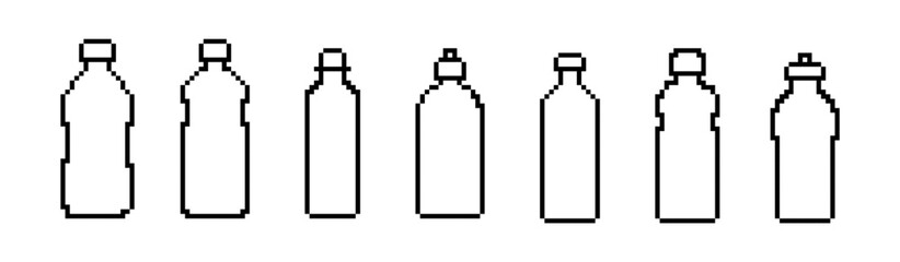 Pixelated Plastic Bottles Isolated on White Background in a Row