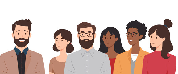 Diverse Group of Modern Professionals Flat Vector Art Style