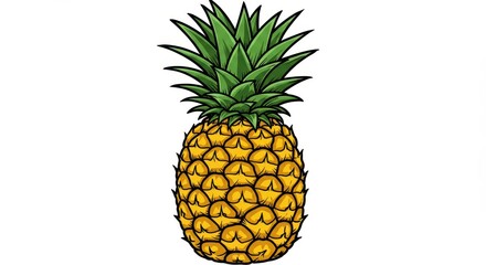 Obraz premium Yellow fruit with spiky green leaves stands out on a white background.