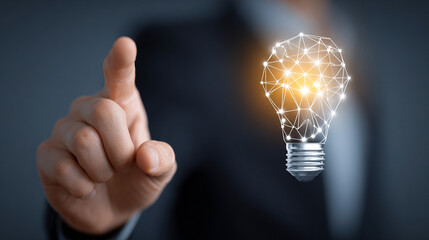 Hyperrealistic visualization of creative ideas forming through a glowing digital network, symbolizing global connection, innovation, and the fusion of technology with human imagination and insight.