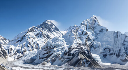 Majestic Snow covered Mountains and Glaciers Under a Clear Blue Sky