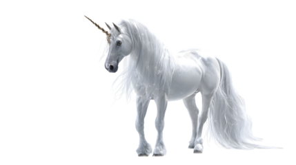 Majestic white unicorn standing against a black background