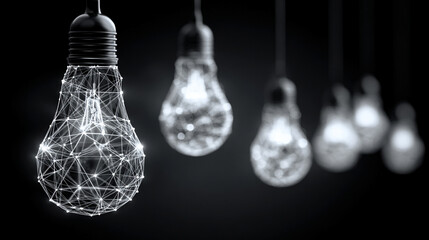 Hyperrealistic visualization of creative ideas forming through a glowing digital network, symbolizing global connection, innovation, and the fusion of technology with human imagination and insight.