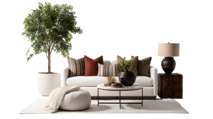 Modern living room furniture arrangement with plush sofa and accent pillows