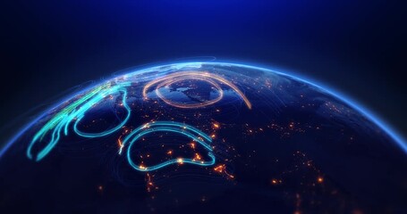 Technology background showing global communication and data transfer. Technology related 3d animation. - Powered by Adobe