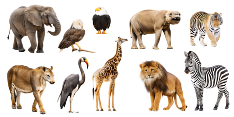 wildlife animal png cut out element set isolated on white background png, ai generated