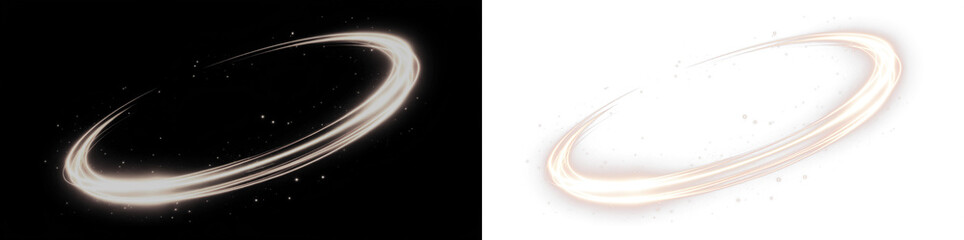 A swirling light trail with a soft glow and scattered stars on a transparent background. Ideal as a dynamic overlay in a PNG format.