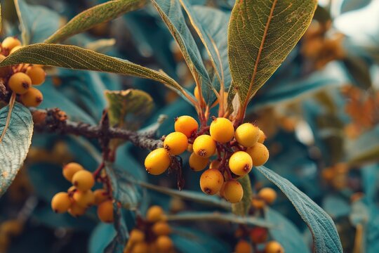 Fresh loquats hanging on the branches