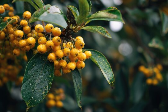 Fresh loquats hanging on the branches