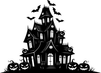 Haunted castle silhouette illustration vector graphic scalable eps icon for halloween designs silhouette White background

