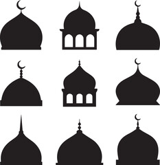 collection of nine mosque dome silhouettes diverse islamic architectural domes perfect for logos icons patterns and religious designs