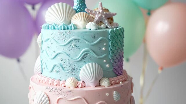 Mermaid cake with balloons celebration dessert