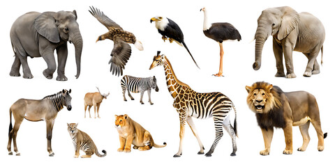 wildlife animal png cut out element set isolated on white background png, ai generated