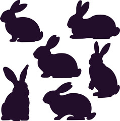black rabbit silhouettes vector set in side profile minimal monochrome icons for logo