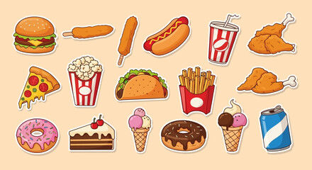 Delicious Junk Food Sticker Set Burger, Pizza, Fries & More!
