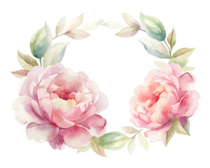 Naklejka premium Vintage Style Watercolor Peony Floral Frame isolated on white background