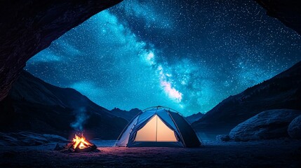 Starry Night Scene Under Camping Tent