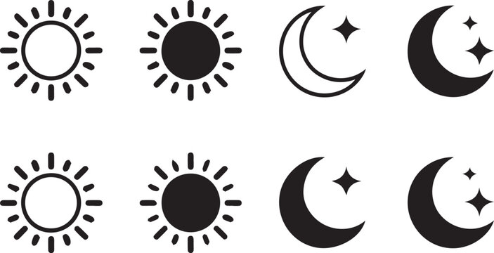 minimal day and night icon set sun and moon vector glyphs for light dark mode ui ux toggle ai eps png jpeg