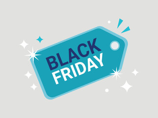 Black friday sale promotion on blue tag with light gray background for online advertising campaign