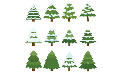 Snowy Pine Tree Vector Set | Winter Christmas Tree Illustrations for Design