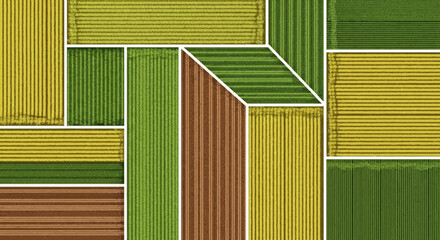 Abstract pattern of geometric fields in green yellow and brown.