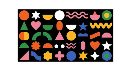 Colorful Abstract Geometric Shapes Pattern Illustration on Black Background