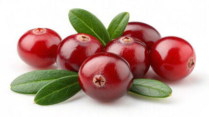 Fresh Cranberry with leaves on white Background