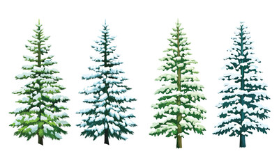 Obraz premium Snowy Pine Tree Vector Set | Winter Christmas Tree Illustrations for Design