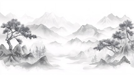 Background materials for ink landscape paintings