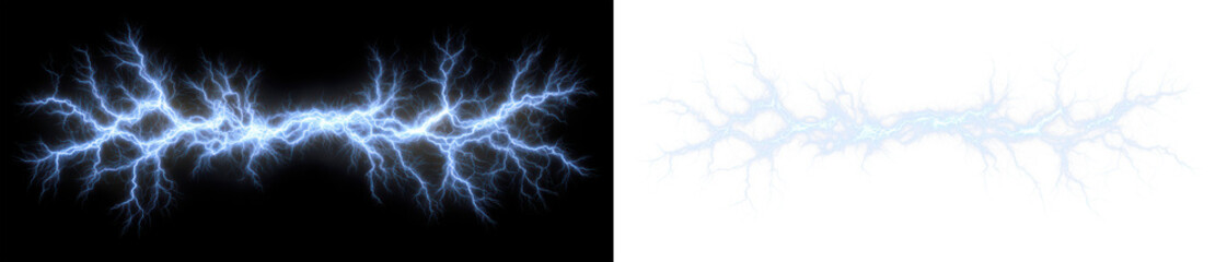Electric Lightning Bolt Effects and Graphic Design Display on Black and Transparent Background, png
