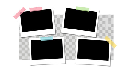 Blank instant photo frame collage, creative display of memories with sticky tape, mockup design