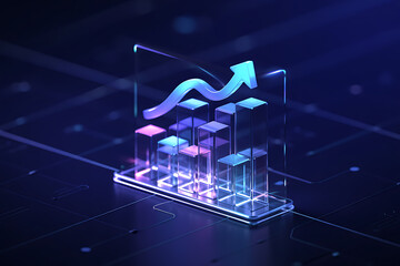 Abstract 3d futuristic financial chart with upward trend and digital data visualization