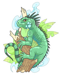 Iguana sitting on a branch, illustration design