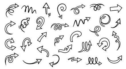 Collection of hand-drawn arrows in various styles, perfect for design elements and infographics