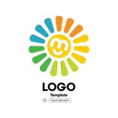 Modern Colorful Flat Style Letter M Sun Shape Logo Design Template