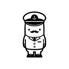 Adorable cartoon ship captain in uniform with a mustache and hat, symbolizing sailing, navigation, and maritime leadership.